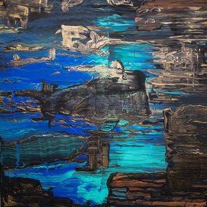 On the lake, creepy, morbid, haunted lake, dark, large size original painting